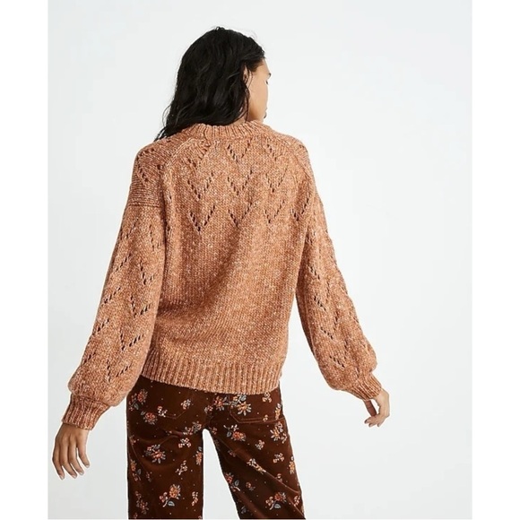 Madewell Pointelle Bubble-Sleeve Pullover Sweater in Marled Acorn Brown Small - Picture 3 of 14